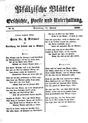 Pfälzische Blätter für Geschichte, Poesie und Unterhaltung (Zweibrücker Wochenblatt) Sonntag 10. Januar 1858
