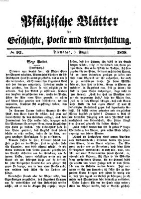 Pfälzische Blätter für Geschichte, Poesie und Unterhaltung (Zweibrücker Wochenblatt) Dienstag 3. August 1858