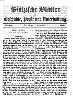Pfälzische Blätter für Geschichte, Poesie und Unterhaltung (Zweibrücker Wochenblatt) Dienstag 7. September 1858