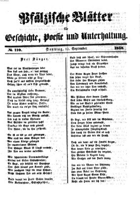 Pfälzische Blätter für Geschichte, Poesie und Unterhaltung (Zweibrücker Wochenblatt) Sonntag 12. September 1858