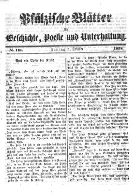 Pfälzische Blätter für Geschichte, Poesie und Unterhaltung (Zweibrücker Wochenblatt) Freitag 1. Oktober 1858