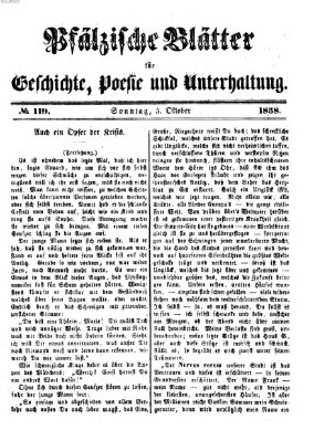 Pfälzische Blätter für Geschichte, Poesie und Unterhaltung (Zweibrücker Wochenblatt) Sonntag 3. Oktober 1858