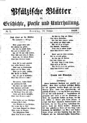 Pfälzische Blätter für Geschichte, Poesie und Unterhaltung (Zweibrücker Wochenblatt) Sonntag 16. Januar 1859