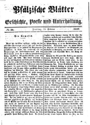 Pfälzische Blätter für Geschichte, Poesie und Unterhaltung (Zweibrücker Wochenblatt) Freitag 11. Februar 1859