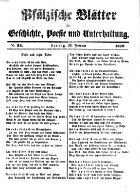Pfälzische Blätter für Geschichte, Poesie und Unterhaltung (Zweibrücker Wochenblatt) Freitag 25. Februar 1859