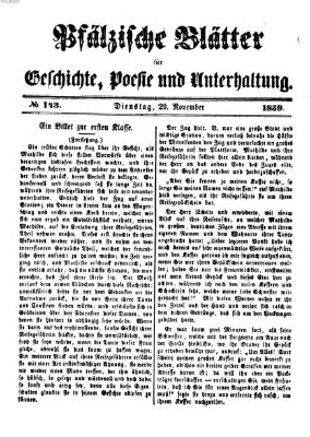 Pfälzische Blätter für Geschichte, Poesie und Unterhaltung (Zweibrücker Wochenblatt) Dienstag 29. November 1859