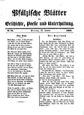 Pfälzische Blätter für Geschichte, Poesie und Unterhaltung (Zweibrücker Wochenblatt) Freitag 27. Januar 1860