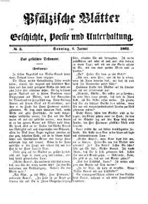 Pfälzische Blätter für Geschichte, Poesie und Unterhaltung (Zweibrücker Wochenblatt) Sonntag 6. Januar 1861
