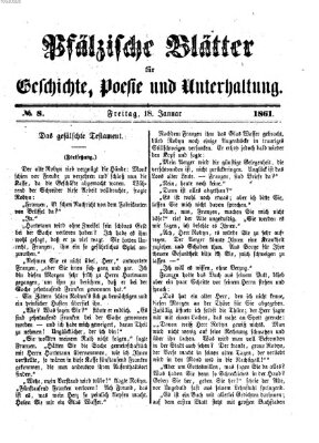 Pfälzische Blätter für Geschichte, Poesie und Unterhaltung (Zweibrücker Wochenblatt) Freitag 18. Januar 1861