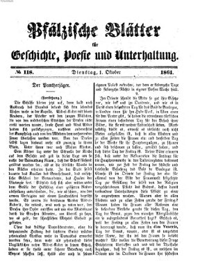 Pfälzische Blätter für Geschichte, Poesie und Unterhaltung (Zweibrücker Wochenblatt) Dienstag 1. Oktober 1861