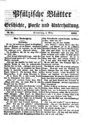 Pfälzische Blätter für Geschichte, Poesie und Unterhaltung (Zweibrücker Wochenblatt) Dienstag 4. März 1862