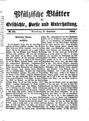 Pfälzische Blätter für Geschichte, Poesie und Unterhaltung (Zweibrücker Wochenblatt) Dienstag 23. September 1862