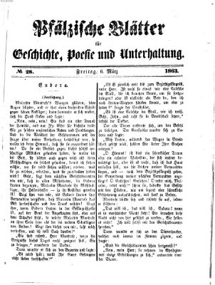 Pfälzische Blätter für Geschichte, Poesie und Unterhaltung (Zweibrücker Wochenblatt) Freitag 6. März 1863