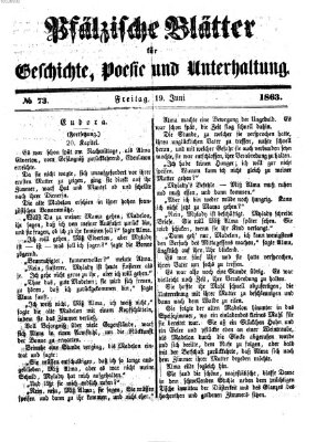 Pfälzische Blätter für Geschichte, Poesie und Unterhaltung (Zweibrücker Wochenblatt) Freitag 19. Juni 1863
