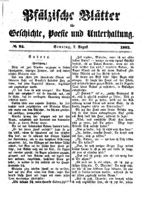 Pfälzische Blätter für Geschichte, Poesie und Unterhaltung (Zweibrücker Wochenblatt) Sonntag 2. August 1863