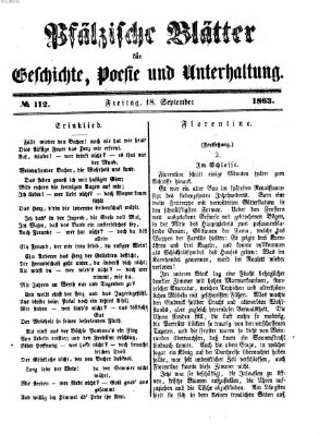 Pfälzische Blätter für Geschichte, Poesie und Unterhaltung (Zweibrücker Wochenblatt) Freitag 18. September 1863
