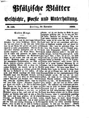 Pfälzische Blätter für Geschichte, Poesie und Unterhaltung (Zweibrücker Wochenblatt) Freitag 20. November 1863