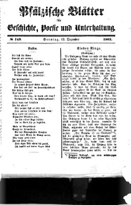 Pfälzische Blätter für Geschichte, Poesie und Unterhaltung (Zweibrücker Wochenblatt) Sonntag 13. Dezember 1863
