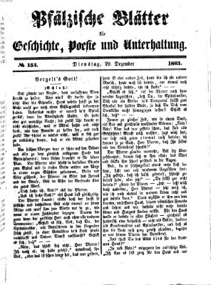 Pfälzische Blätter für Geschichte, Poesie und Unterhaltung (Zweibrücker Wochenblatt) Dienstag 29. Dezember 1863