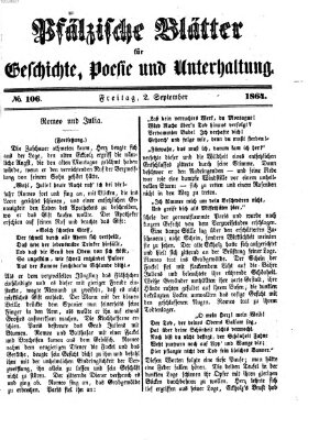 Pfälzische Blätter für Geschichte, Poesie und Unterhaltung (Zweibrücker Wochenblatt) Freitag 2. September 1864