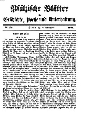 Pfälzische Blätter für Geschichte, Poesie und Unterhaltung (Zweibrücker Wochenblatt) Dienstag 6. September 1864