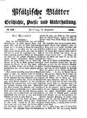 Pfälzische Blätter für Geschichte, Poesie und Unterhaltung (Zweibrücker Wochenblatt) Freitag 14. September 1866