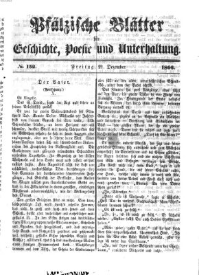 Pfälzische Blätter für Geschichte, Poesie und Unterhaltung (Zweibrücker Wochenblatt) Freitag 21. Dezember 1866