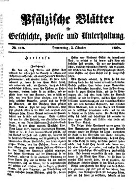 Pfälzische Blätter für Geschichte, Poesie und Unterhaltung (Zweibrücker Wochenblatt) Donnerstag 3. Oktober 1867