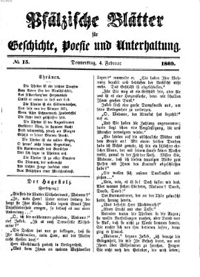 Pfälzische Blätter für Geschichte, Poesie und Unterhaltung (Zweibrücker Wochenblatt) Donnerstag 4. Februar 1869