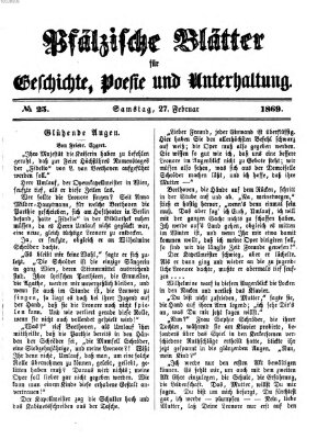 Pfälzische Blätter für Geschichte, Poesie und Unterhaltung (Zweibrücker Wochenblatt) Samstag 27. Februar 1869
