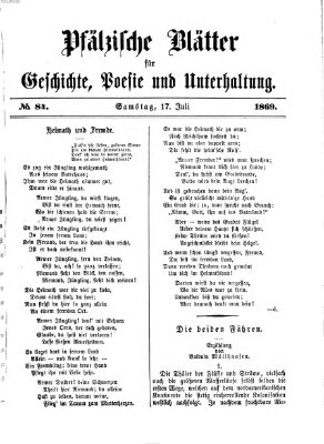 Pfälzische Blätter für Geschichte, Poesie und Unterhaltung (Zweibrücker Wochenblatt) Samstag 17. Juli 1869