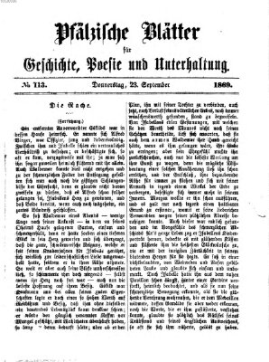 Pfälzische Blätter für Geschichte, Poesie und Unterhaltung (Zweibrücker Wochenblatt) Donnerstag 23. September 1869