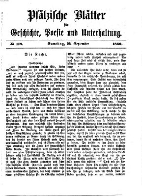 Pfälzische Blätter für Geschichte, Poesie und Unterhaltung (Zweibrücker Wochenblatt) Samstag 25. September 1869