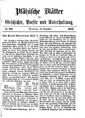 Pfälzische Blätter für Geschichte, Poesie und Unterhaltung (Zweibrücker Wochenblatt) Montag 19. Dezember 1870