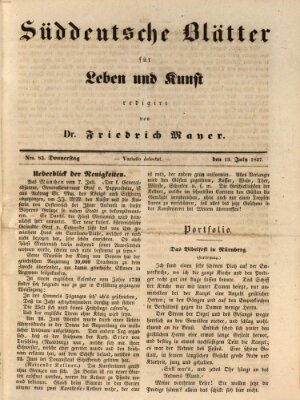 Süddeutsche Blätter für Leben, Wissenschaft und Kunst Donnerstag 13. Juli 1837