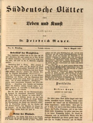 Süddeutsche Blätter für Leben, Wissenschaft und Kunst Dienstag 8. August 1837