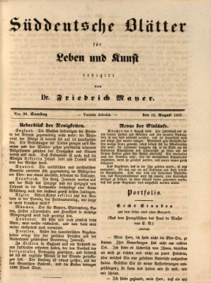 Süddeutsche Blätter für Leben, Wissenschaft und Kunst Samstag 12. August 1837