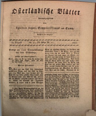 Osterländische Blätter Samstag 21. August 1819