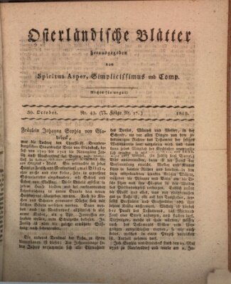 Osterländische Blätter Samstag 30. Oktober 1819