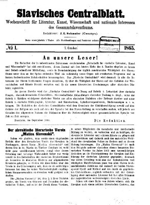 Slavisches Centralblatt (Centralblatt für slavische Literatur und Bibliographie) Samstag 7. Oktober 1865