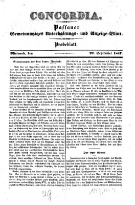 Concordia (Donau-Zeitung) Mittwoch 29. September 1847