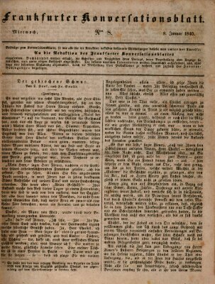 Frankfurter Konversationsblatt (Frankfurter Ober-Post-Amts-Zeitung) Mittwoch 8. Januar 1840