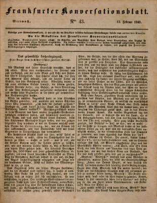 Frankfurter Konversationsblatt (Frankfurter Ober-Post-Amts-Zeitung) Mittwoch 12. Februar 1840