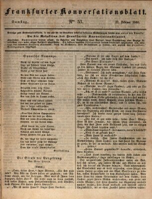 Frankfurter Konversationsblatt (Frankfurter Ober-Post-Amts-Zeitung) Samstag 22. Februar 1840