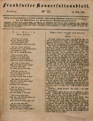 Frankfurter Konversationsblatt (Frankfurter Ober-Post-Amts-Zeitung) Samstag 14. März 1840
