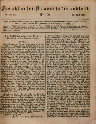 Frankfurter Konversationsblatt (Frankfurter Ober-Post-Amts-Zeitung) Mittwoch 15. April 1840