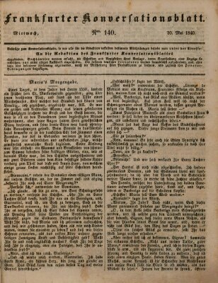 Frankfurter Konversationsblatt (Frankfurter Ober-Post-Amts-Zeitung) Mittwoch 20. Mai 1840