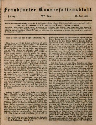 Frankfurter Konversationsblatt (Frankfurter Ober-Post-Amts-Zeitung) Freitag 26. Juni 1840