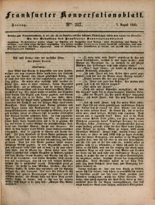 Frankfurter Konversationsblatt (Frankfurter Ober-Post-Amts-Zeitung) Freitag 7. August 1840