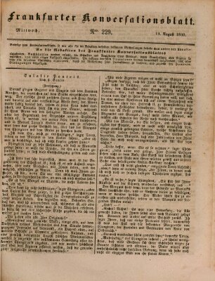 Frankfurter Konversationsblatt (Frankfurter Ober-Post-Amts-Zeitung) Mittwoch 19. August 1840